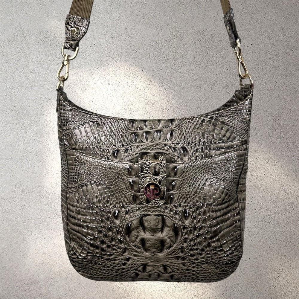 BRAHMIN HUNTER LEIA MELBOURNE CROC ADJUSTABLE CROSSBODY TURN LOCK BAG